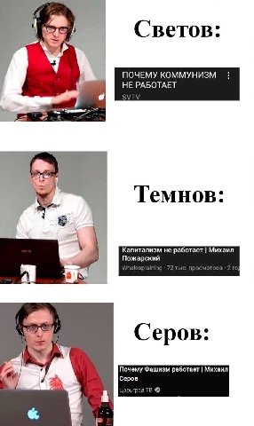 Светов ПОЧЕМУ КОММУНИЗМ НЕ 1 Темнов: Капитализм не работает Михаил Пожарский Серов: Почему Фашизм работает Михаил Серов Царьград