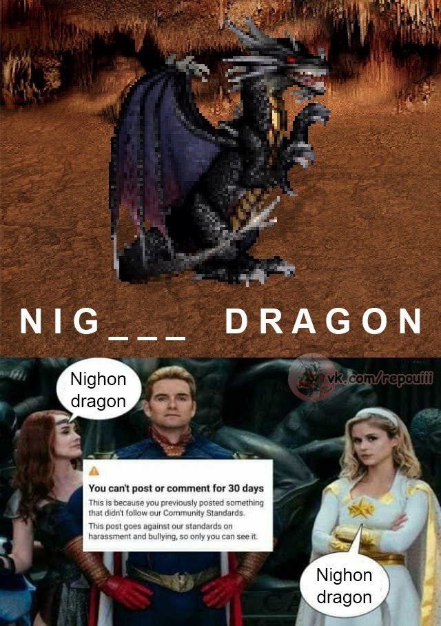 ОКАСОМ МЕС Nighon dragon You cant post or comment for 30 days This is because you previously posted somathing a that didn't follow our Community Standards. This post goes againat our standards on hara