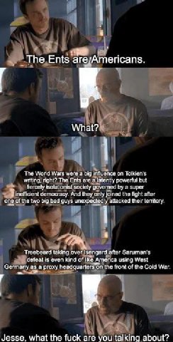 The Ents are;Americans. What? The World Wars were a big influence Taikien’s Tne Ents are a latently but fercely isolationist sociely governed a super 3 Cemocracy. And tney only joined the fight afier 