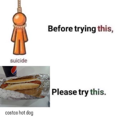 Before trying this, suicide Please try this. costco hot dog