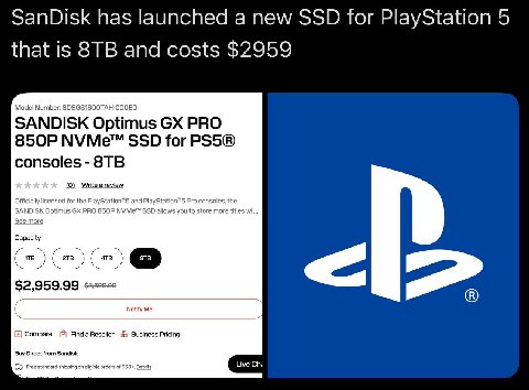 SanDisk has launched a new SSD for PlayStation 5 that is and costs $2959 Model Number: SANDISK Optimus PRO NVMe™ SSD for consoles (0) review Officially and SANDISK Optimus PRO See more Capacity $2,959