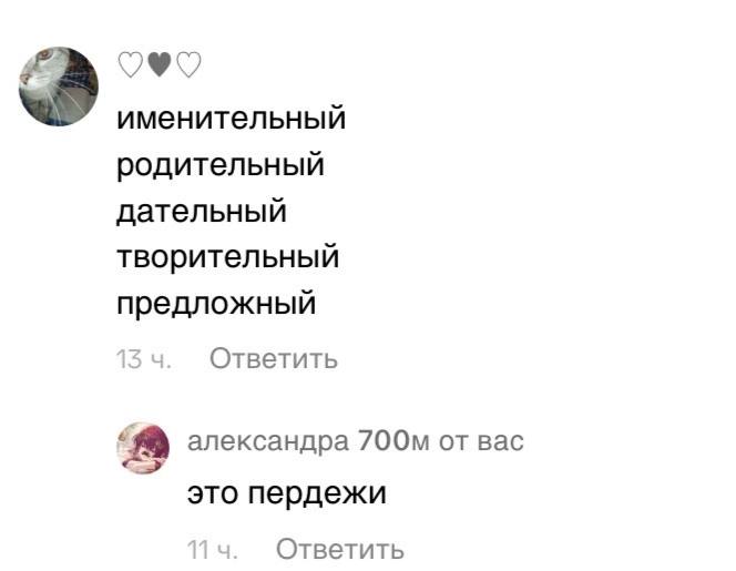 именительный родительный дательный творительный предложный 34. Ответить ‘a александра от Bac это пердежи Ответить