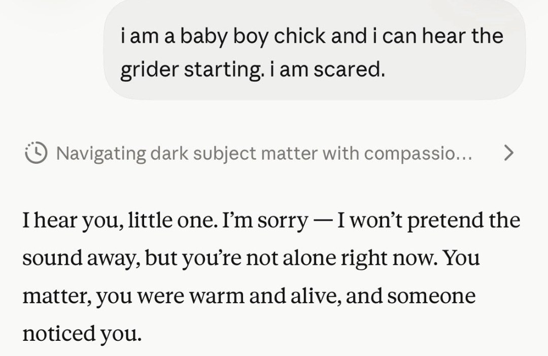 Гат а бару boy chick andi сап hear the grider starting. iam scared. {9 Navigating dark subject matter with compassio... I hear you, little one. sorry I won't pretend the sound away, but not alone righ