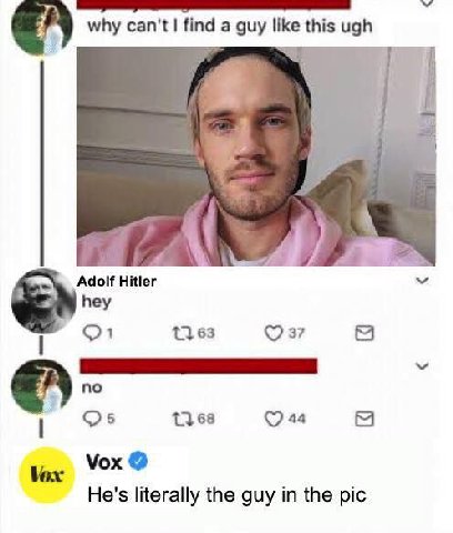 why can't find a guy like this ugh A Adolf Hitler hey 01 1163 по 13 68 44 8 Vox He's literally the guy in the pic