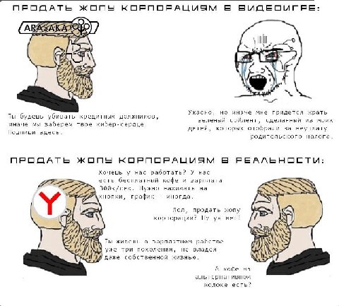 ПРОДАТЕ ЖОП- КОРПОРАЦИЗМ В ВИДЕСИГРЕ: Ты будешь убивать кредитных должников, Ужасно, но иначе мне гридется жрать зеленый сойлент, сделанный из моих иначе мы заберем твое кибер-сердце Подпиши здесь. де