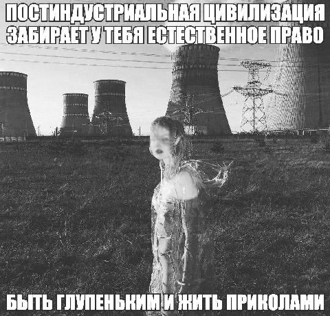 ПОСТИНДУСТРИАЛЬНАЯ ЦИВИЛИЗАЦИЯ ЗАБИРАЕТУТЕБЯ ЕСТЕСТВЕННОЕ ПРАВО БЫТЬ ГЛУПЕНЬКИМ ‚И ЖИТЬ ПРИКОЛАМИ