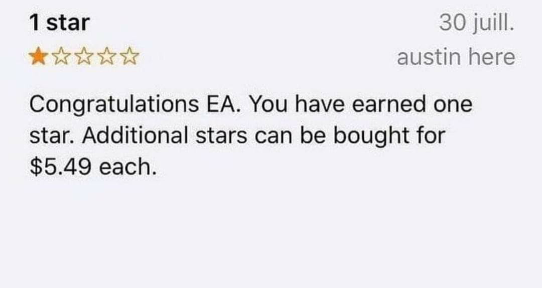 1 star 30 juill. austin here Congratulations You have earned one star. Additional stars can be bought for $5.49 each.