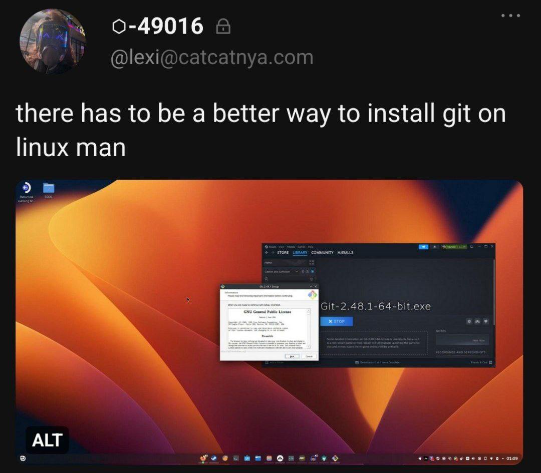 there has to be a better way to install git on linux man ALT
