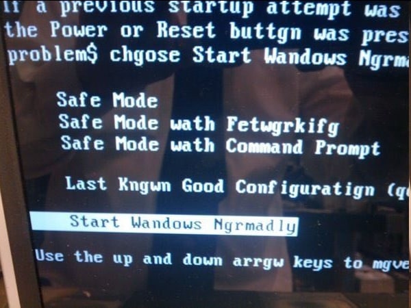 it а previous Startup attempt was the Power or Reset buttgn was pres chgose Start Wandows Ngrm Safe Mode Safe Mode wath Fetwgrkifg Safe Mode wath Command Prompt Last Kngwn Good Conf iguratign к Use th