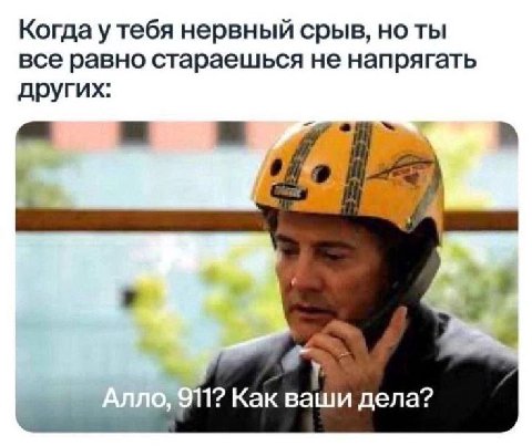 Когда у тебя нервный срыв, но ты все равно стараешься не напрягать других: a Как ваши дела?