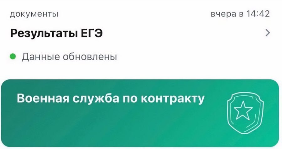 документы вчера в 14:42 Результаты ЕГЭ Данные обновлены Военная служба по контракту