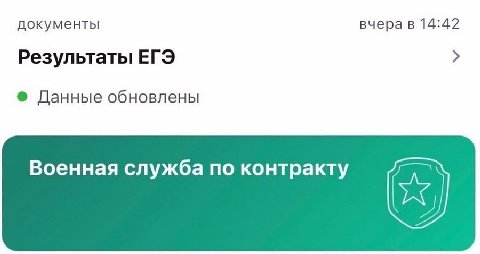 документы вчера в 14:42 Результаты ЕГЭ Данные обновлены Военная служба по контракту