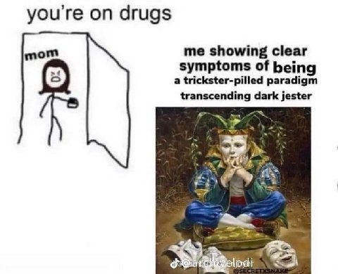 youre on drugs mom me showing clear symptoms of being a trickster-pilled paradigm transcending dark jester jodi