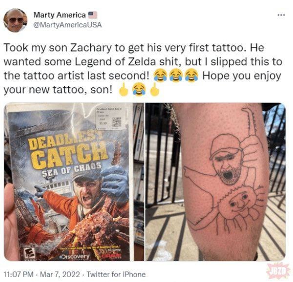 Marty America @MartyAmericaUSA Took my son Zachary to get his very first tattoo. He wanted some Legend of Zelda shit, but slipped this to the tattoo artist last second! Hope you enjoy your new tattoo,
