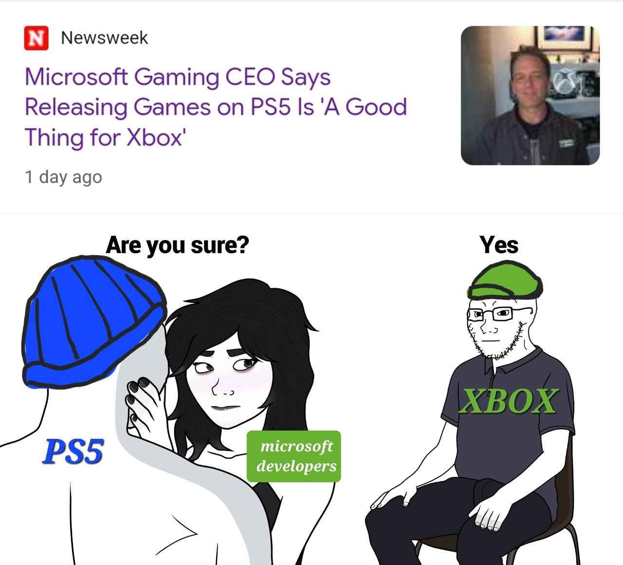 Newsweek -а Microsoft Gaming CEO Says Releasing Games on Is 'А Good Thing for Xbox' 1 day ago Yes Are you sure? cea microsoft PSS developers