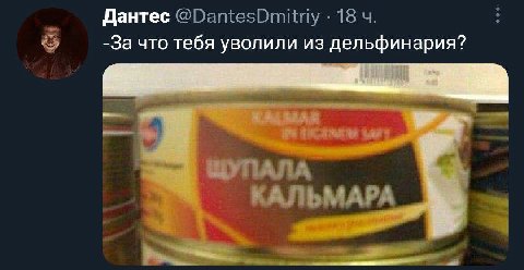 Дантес @DantesDmitriy 18 -За что тебя уволили из дельфинария? КАЛЬМАРА