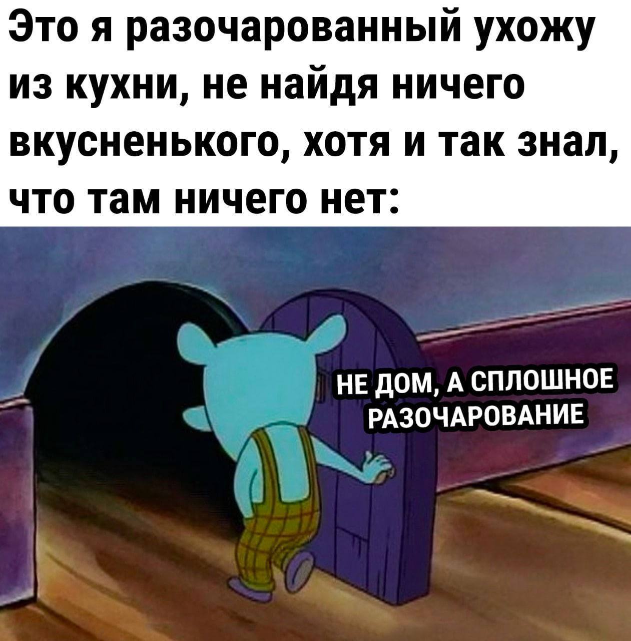 Это я разочарованный ухожу из кухни, не найдя ничего вкусненького, хотя и так знал, что там ничего нет: HE ДОМ, A СПЛОШНОЕ РАЗОЧАРОВАНИЕ