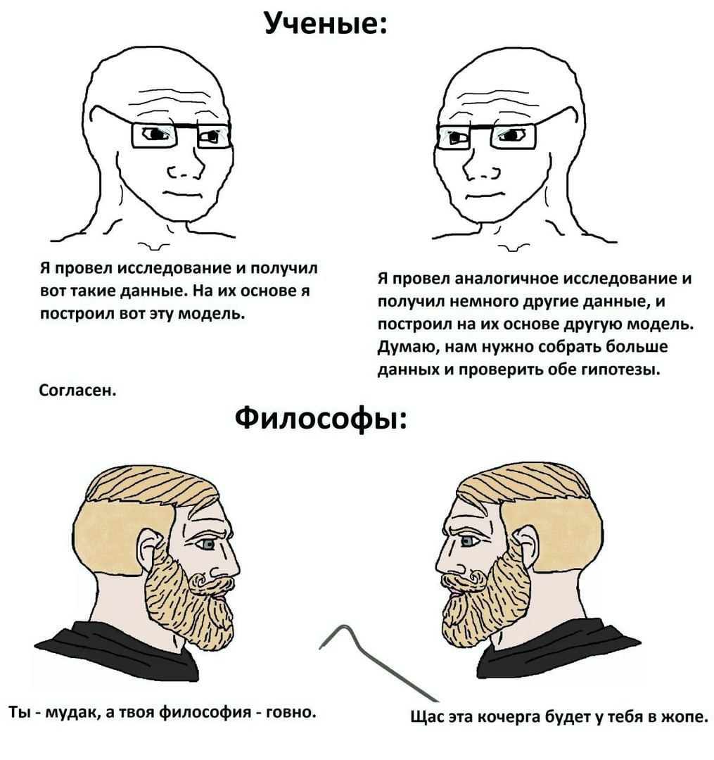 Ученые: 7 Я провел исследование и получил A провел аналогичное исследование и вот такие данные. На основе я получил немного другие данные, и построил вот эту модель. построил на основе другую модель. 