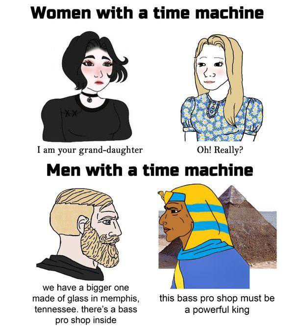 Women with а time machine I your grand-daughter Really? Men with a time machine [2 we have a bigger one made of glass in memphis, this bass pro shop must be tennessee. there’s a bass a powerful king p