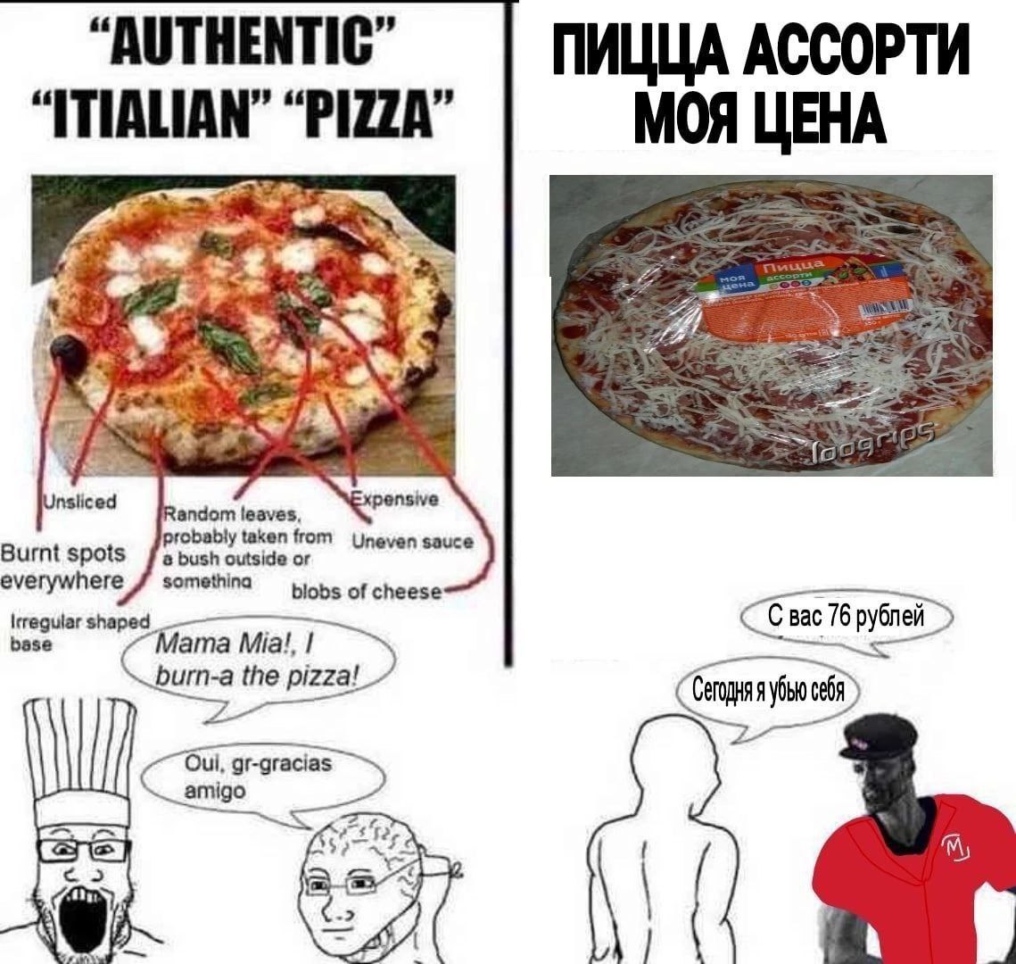“AUTHENTIC” ПИЦЦА АССОРТИ “PIZZA” МОЯ ЦЕНА 4 insliced pensive probably taken from sauce leaves, Burnt spots bush outside or everywhere somethina of cheese shaped Mam uri Lae]