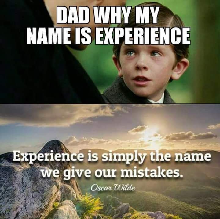 ФАО WHY MY МАМЕ IS EXPERIENCE Experien is simp name ‘We give our mistakes. Oscar