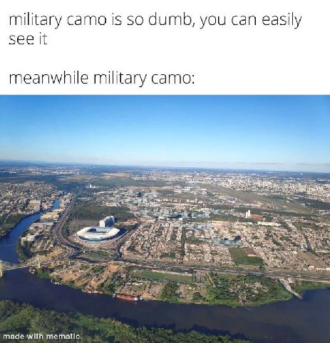 military camo is dumb, you can easily see It meanwhile military camo: 2 made with mematic