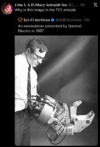 the А |Магу Schmidt fan Why is this image in the artstyle Sci-Fi Archives @SciFi/ An exoskeleton presented General Electric in 1967. +4