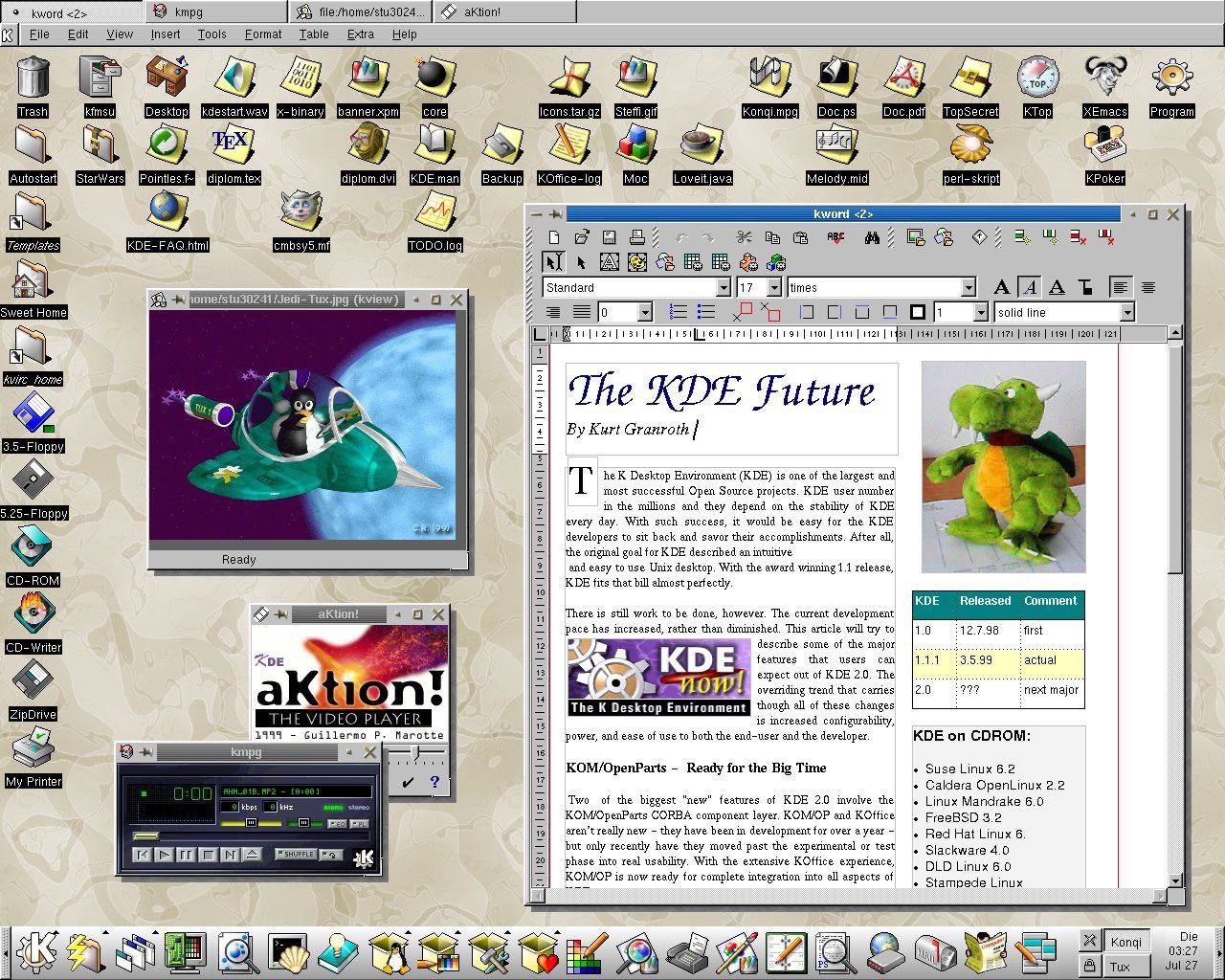 kword <2> 7 aktion! File View Insert Tools Eormat Extra Help irc kup] 2 3, Standard ШЕЕ solid line The KDE Future Kurt Granroth he Desktop Environment (KDE) is one of the lexgest and most successful O
