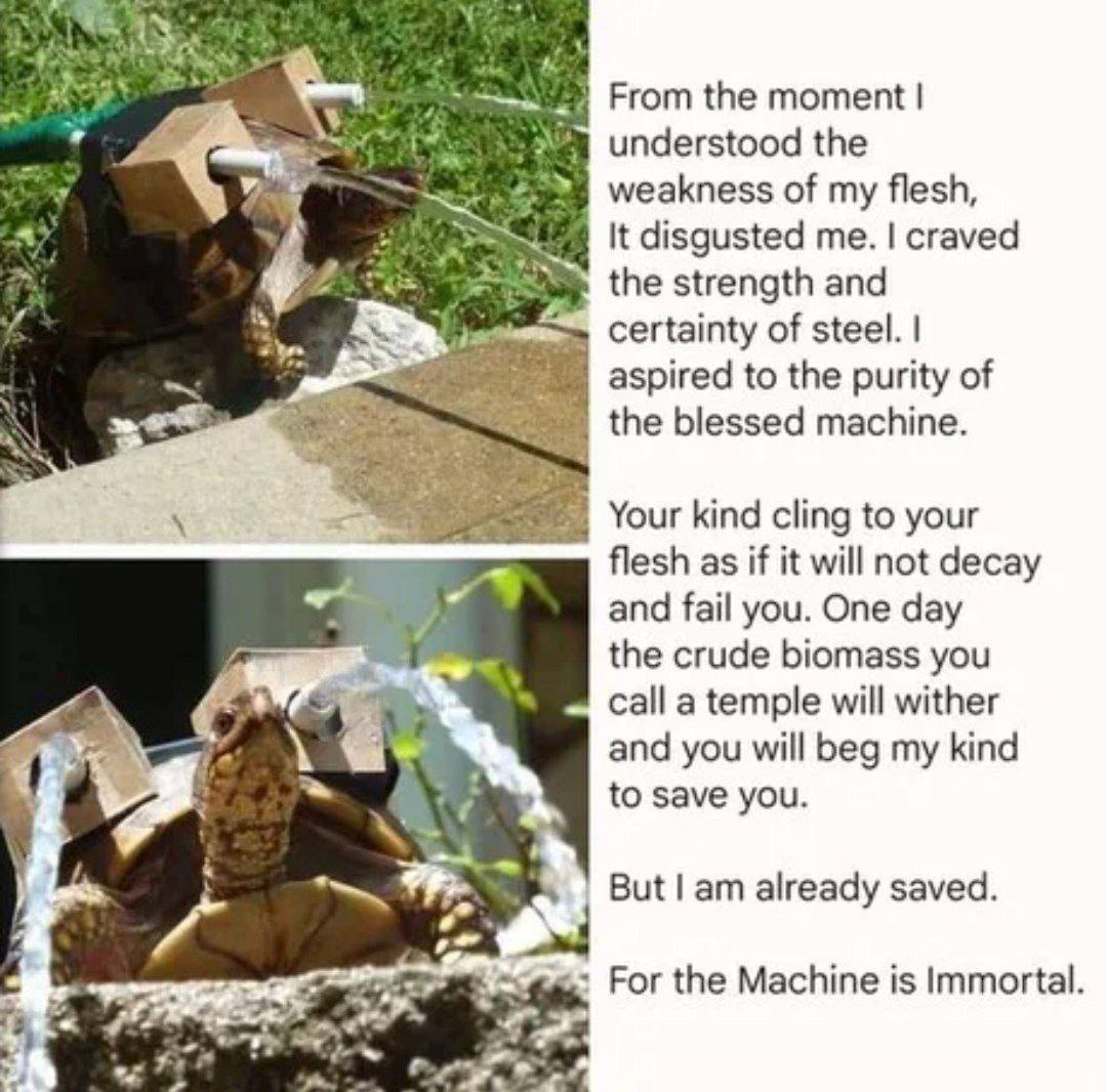 From the moment 4 understood the weakness of my flesh, disgusted me. craved the strength and у certainty of steel. aspired to the purity of the blessed machine. Your kind cling to your flesh as if it 