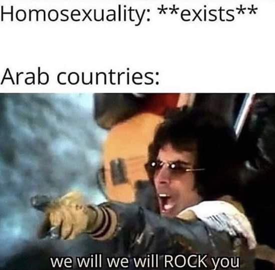 Homosexuality: **exists** Arab countries: we will we will ROGK you