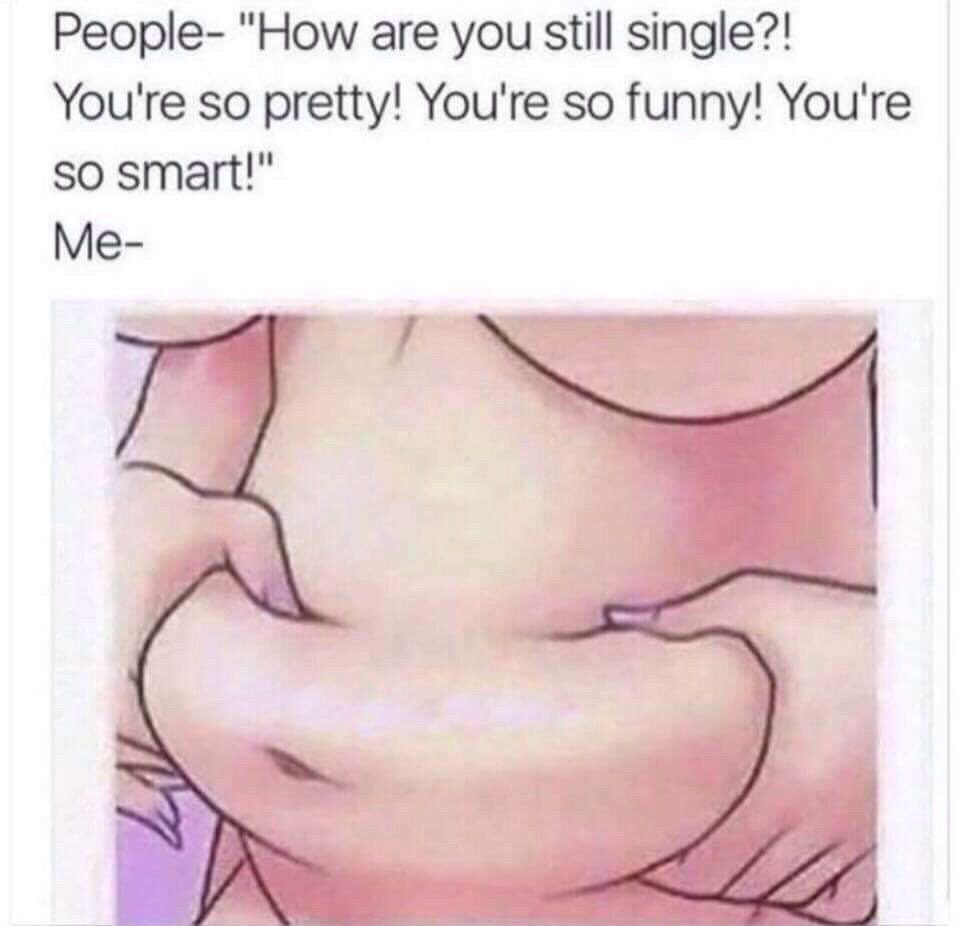 People- "How are you still single?! You're so pretty! You're so funny! You're so smart!" Me-