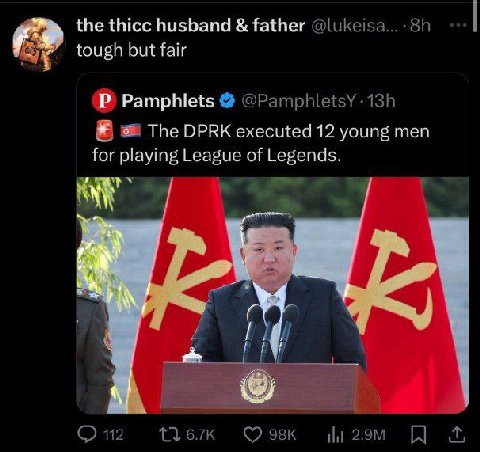 the thicc husband father tough but fair Pamphlets о The DPRK executed 12 young men for playing League of Legends.