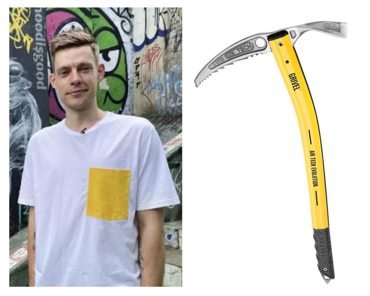 Юра Дудь и ледоруб Grivel Air Tech Evolution Ice Axe Yellow