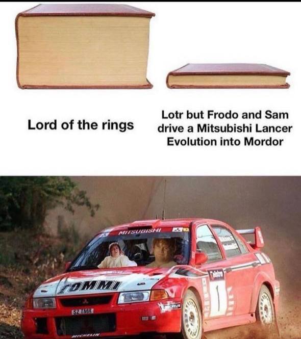 Lotr but Frodo and Sam Lord of the rings drive a Mitsubishi Lancer Evolution into Mordor и 3