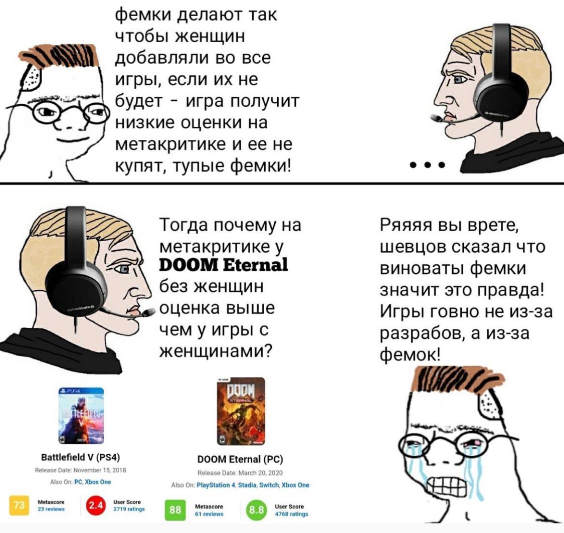 фемки делают так чтобы женщин добавляли во все игры, если не One будет игра получит +7 низкие оценки на метакритике и ее не купят, тупые фемки! eee 227) Тогда почему на Ряяяя вы врете, A метакритике у