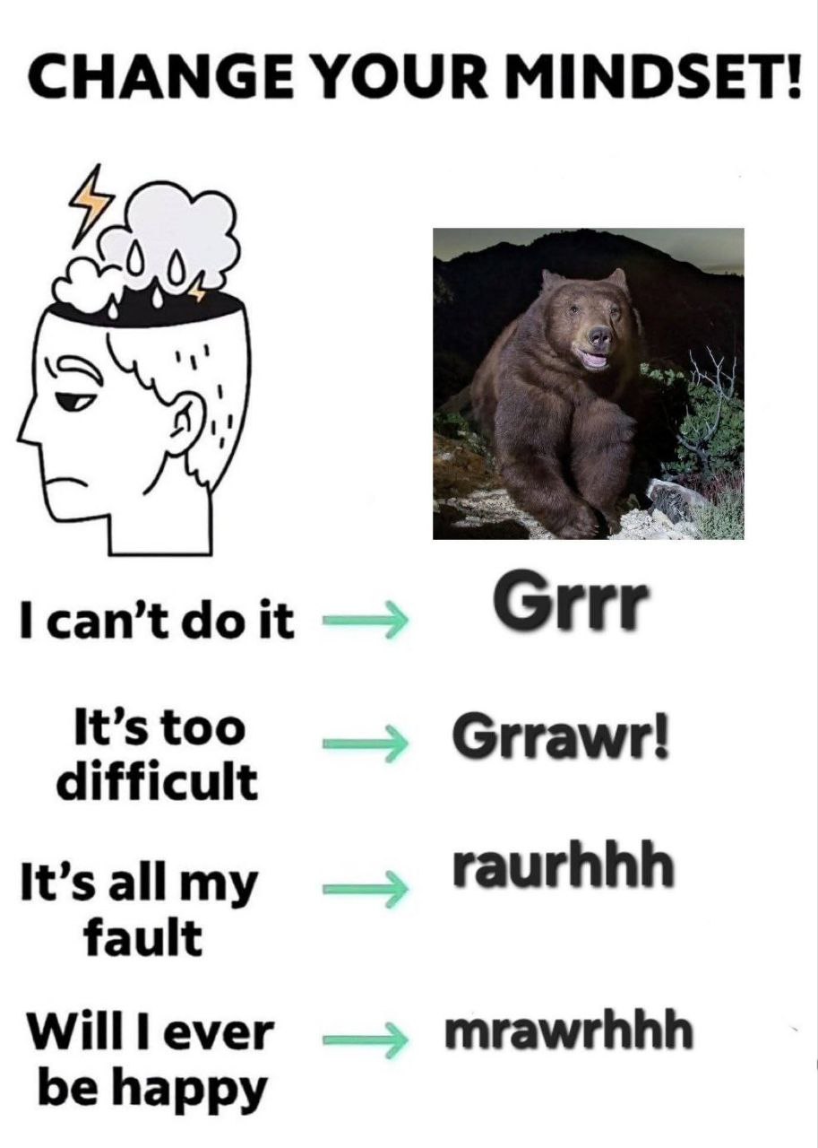 CHANGE YOUR MINDSET! can’t it Grrr It’s too Grrawr! difficult It’s all my raurhhh fault Willl ever mrawrhhh be happy