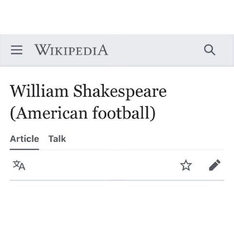 WIKIPEDIA William Shakespeare (American football) Article Talk