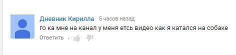 Дневник Кирилла назад мне на канал у меня етсь видес как я катался на собаке Ответить