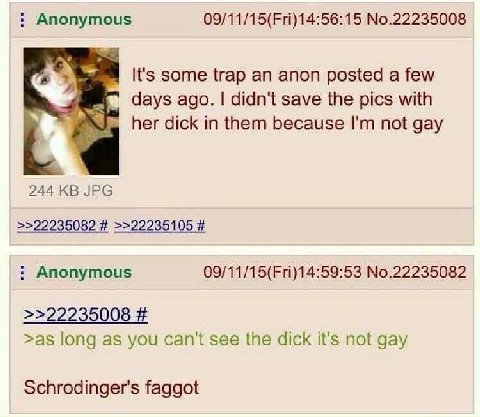 Anonymous 09/11/15(Fri)14:56:15 No.22235008 It's some trap an anon posted a few days ago. didn't save the pics with her dick in them because not gay 244 JPG >>22235082 >>22235105 Anonymous 09/11/15(Fr
