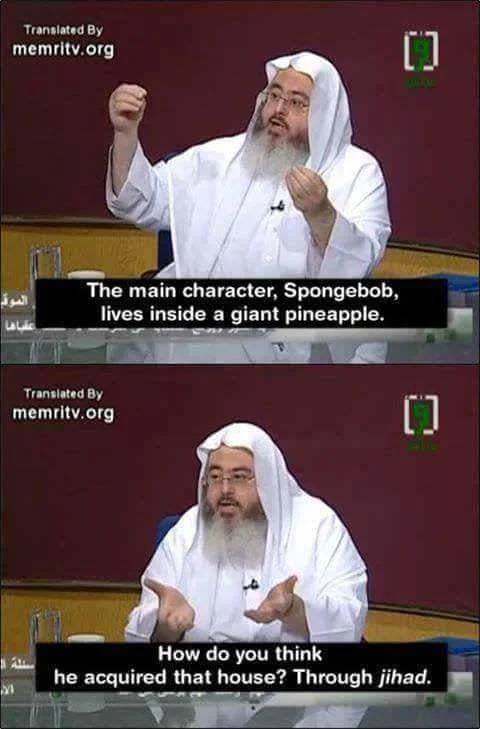 memritv org The main character, Spongebob, lives inside a giant pineapple. memritv.org Ном you think at he acquired that house? Through jihad.