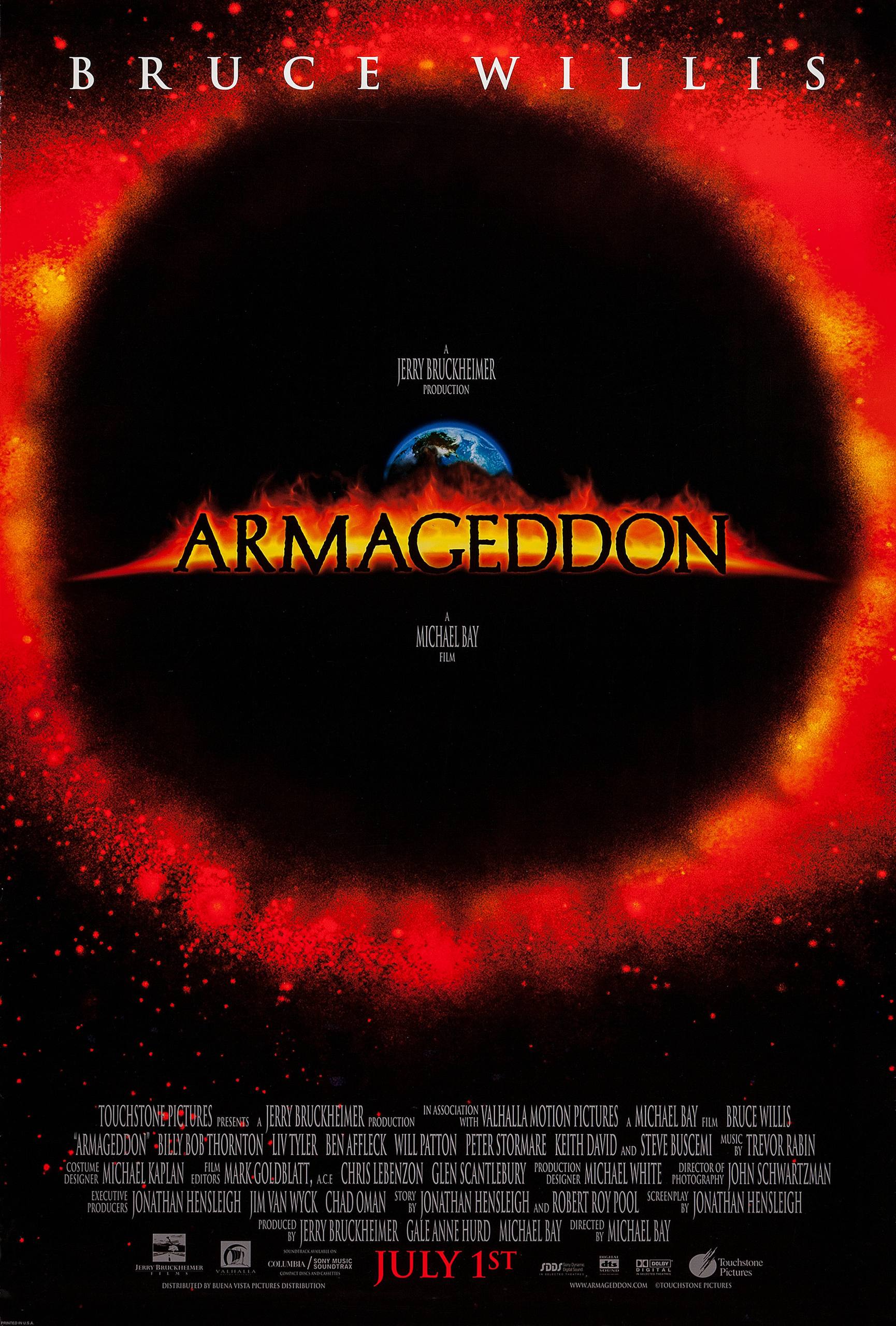 Армагеддон (1998)

Тотальный безудержный и безумный бэйхем, где глава NASA Билли Боб Торнтон с южанским акцентом спорит с  генералом Китом Дэвидом, выдающим перлы про Санту, пока бравые Брюс Уиллис с