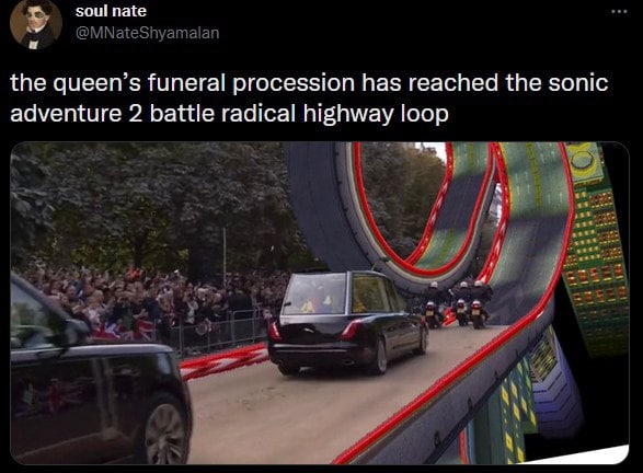 пае the ацееп`$ funeral procession has reached the sonic adventure 2 battle radical highway loop
