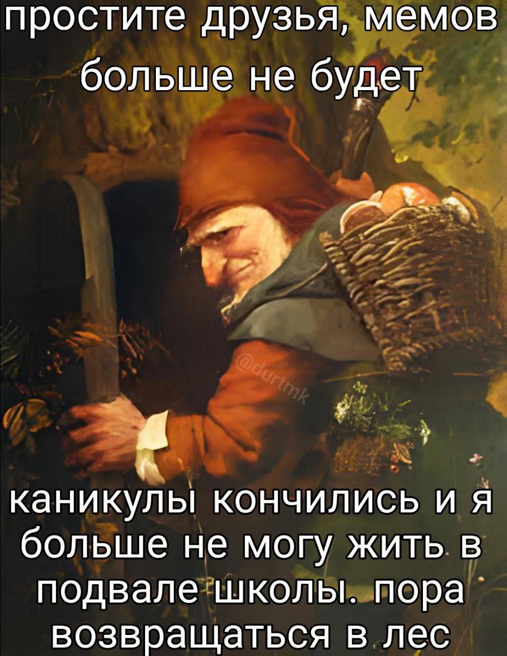 простите друзья, мемов больше не будет каникулы кончились и я больше не могу жить в подвале школы. возвращаться в лес