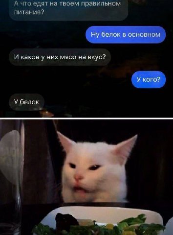 на твоем правильном ‚тание? Ну белок в основном И какое у них мясо на вкус? У кого? У белок