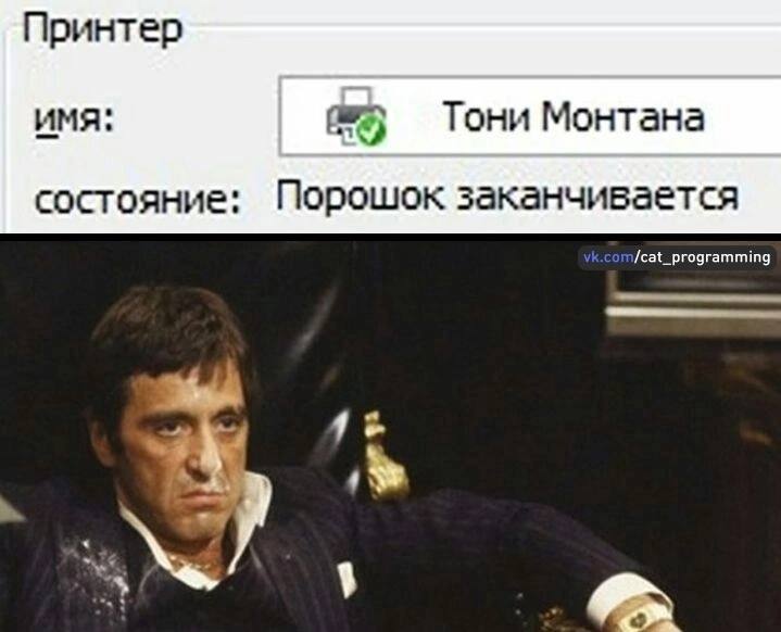 Принтер имя: Тони Монтана состояние: Порошок заканчивается /cat_programming 1%