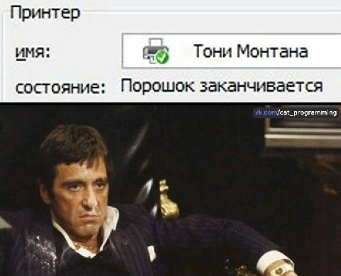 Принтер имя: Тони Монтана состояние: Порошок заканчивается /cat_programming 1%