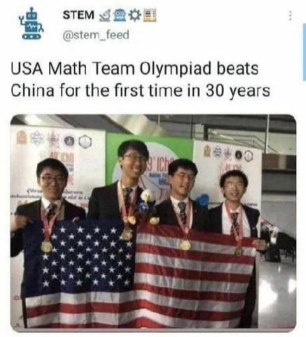 STEM а @stem_feed USA Math Team Olympiad beats China for the first time in 30 years у mes