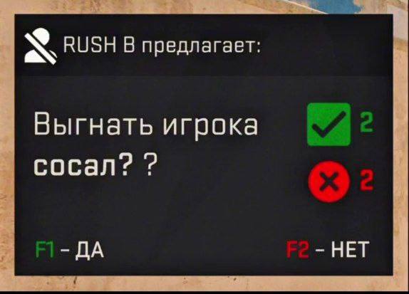 RUSH В предлагает: Выгнать игрока сосал? ДА НЕТ