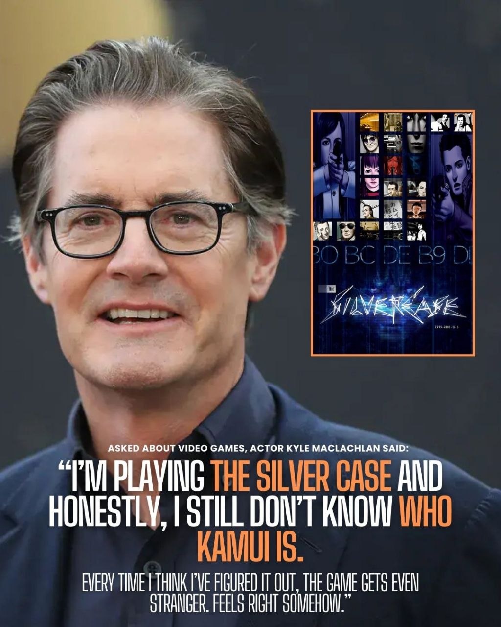 a ASKED ABOUT VIDEO GAMES, ACTOR KYLE MACLACHLAN SAID: HONESTLY, STILL DON'T KNOW EVERY FIGURED OUT, THE САМЕ GETD STRANGER. FEELS RIGHT