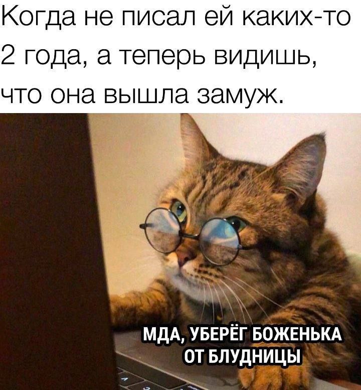 Когда не писал каких-то 2 года, а теперь видишь, ЧТО она замуж. МДА, УБЕРЁГ БОЖЕНЬКА ОТ БЛУДНИЦЫ,